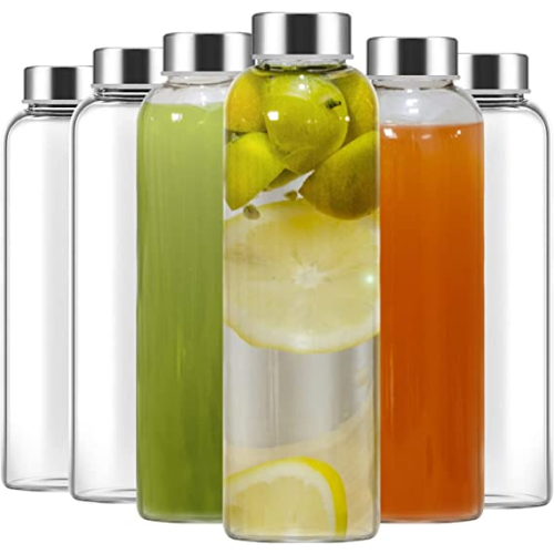 BULK PARADISE Assorted Clear Glass Bottles with Corks, 6 Pack, 2.5in X 9in,  16oz